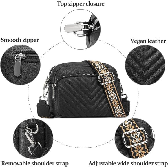Women Crossbody Bag Vegan Leather Small Purses with Multiple Pockets - Picture 3 of 6